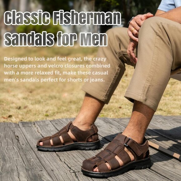 ?Men\'s Hiking Sandals Brown Leather Athletic Casual Outdoor Sports Shoes